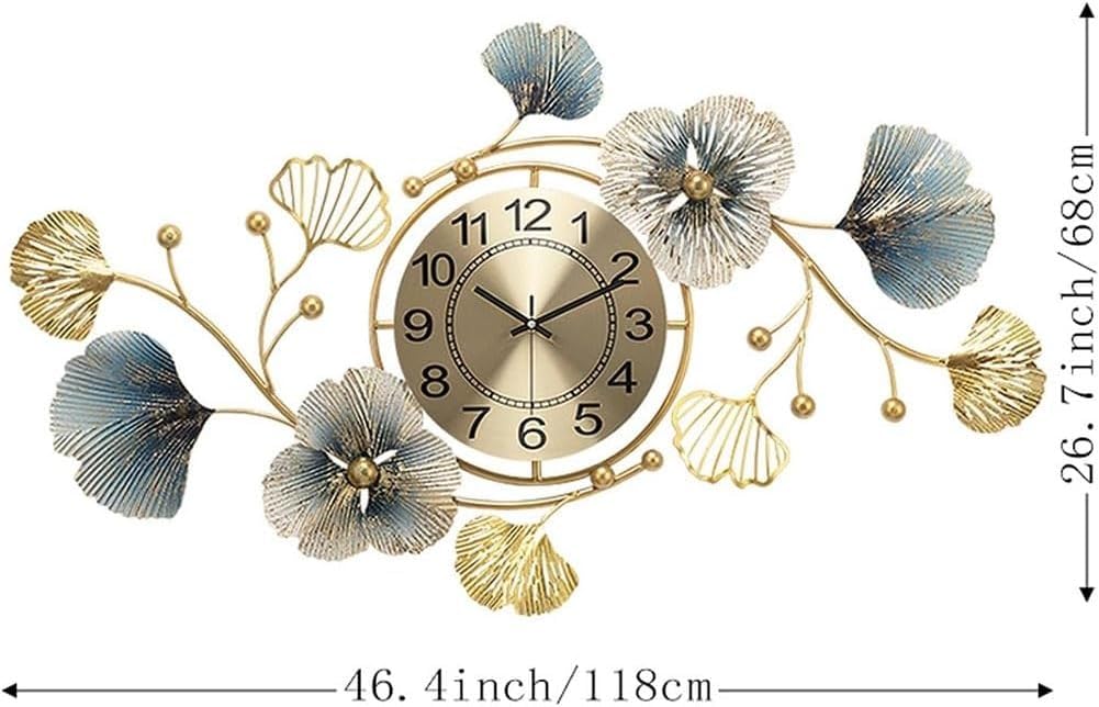 ZTDPHZ Modern Large Silent 3D Metal Wall Clock Creative Ginkgo